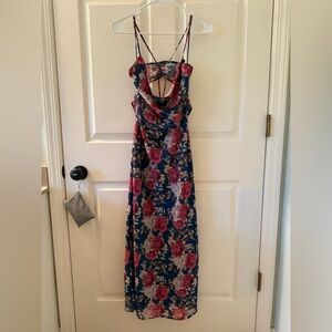 Vici Backless Floral Dress in Blue and Pink